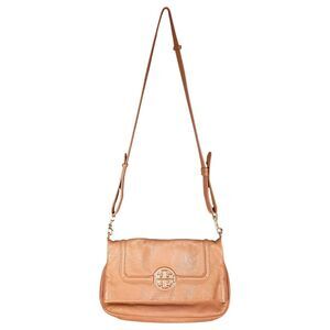 Tory Burch Amanda Shoulder Bag Foldover Crossbody Camel Beige Leather Large